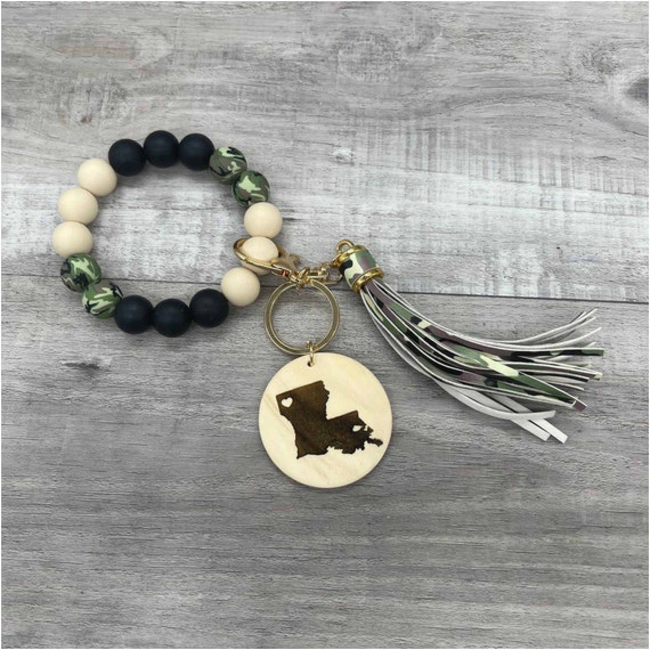 Personalized Camo Keychain Wristlet - Silicone beads