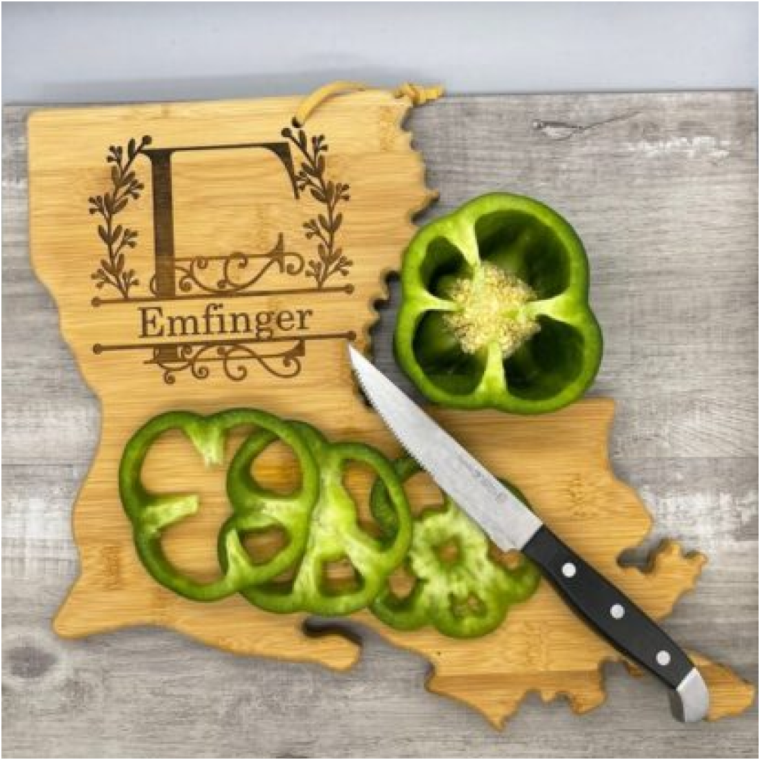 Personalized Louisiana State Shaped Cutting Board
