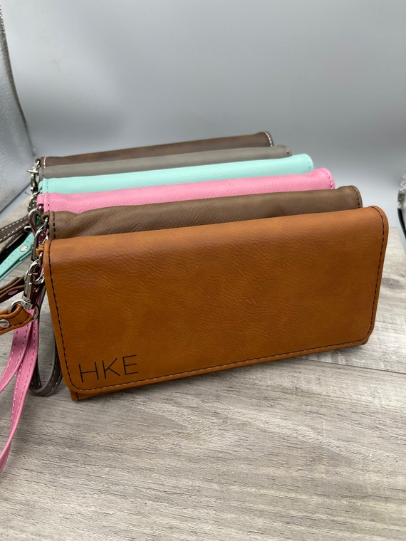 Personalized Rawhide Color Leatherette Women’s Wallet with strap – clutch, gift for her, Mothers Day, birthday gift for wife, bridesmaids - For The Little Things