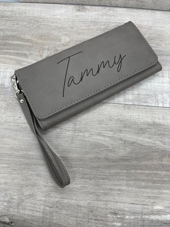 Personalized Rawhide Color Leatherette Women’s Wallet with strap – clutch, gift for her, Mothers Day, birthday gift for wife, bridesmaids - For The Little Things