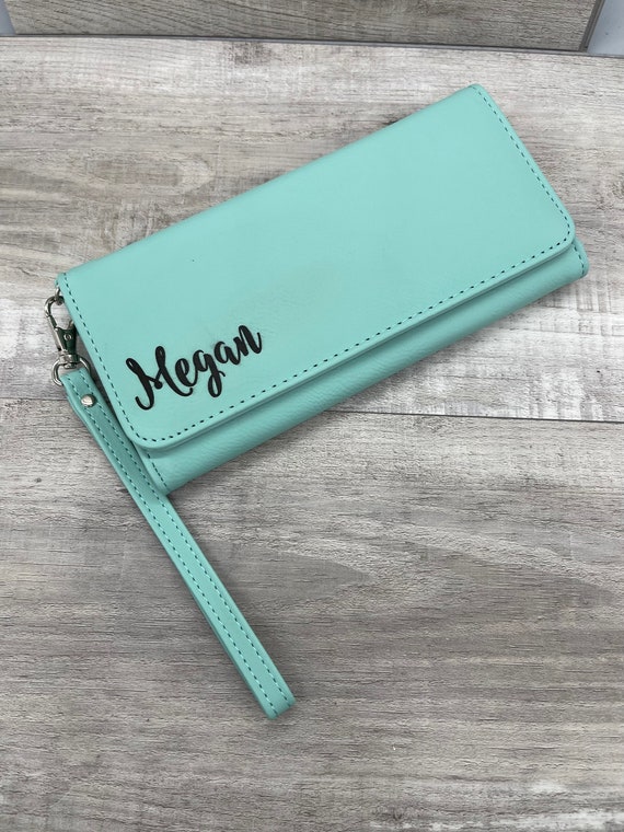 Personalized Rawhide Color Leatherette Women’s Wallet with strap – clutch, gift for her, Mothers Day, birthday gift for wife, bridesmaids - For The Little Things