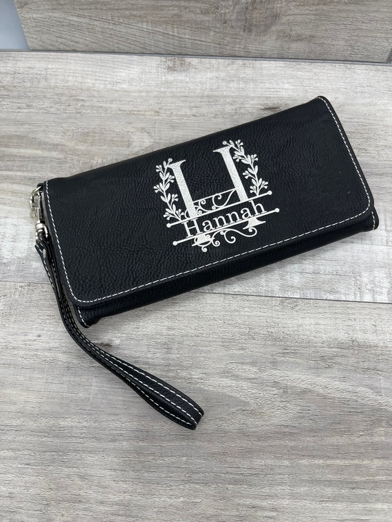 Personalized Pink Leatherette Women’s Wallet with wrist strap – clutch, gift for her, Mothers Day, birthday gift for wife, bridesmaids - For The Little Things