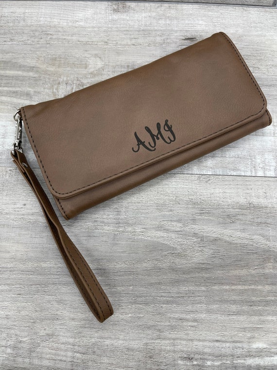 Personalized Pink Leatherette Women’s Wallet with wrist strap – clutch, gift for her, Mothers Day, birthday gift for wife, bridesmaids - For The Little Things