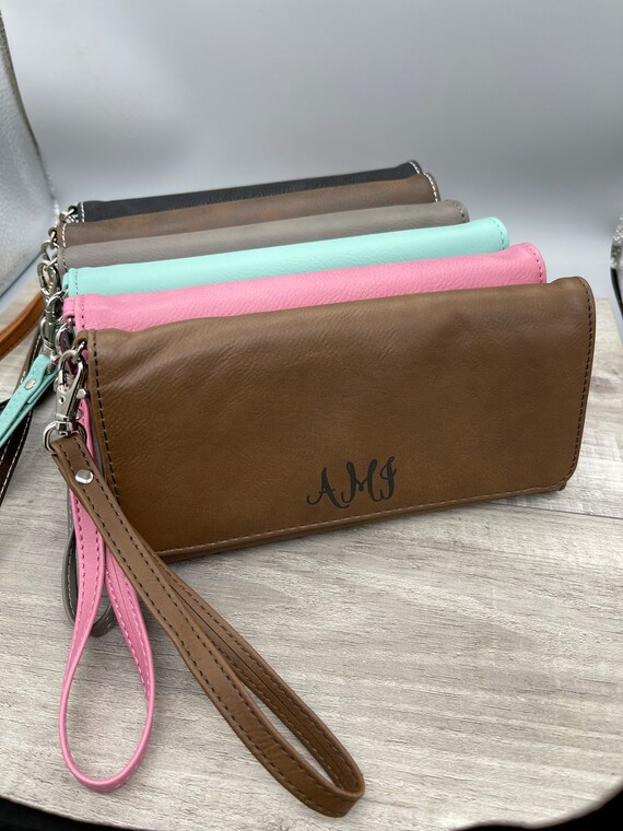 Personalized Dark Brown Leatherette Women's Wallet with wrist strap - clutch, gift for her, Mothers Day, birthday gift for mom, bridesmaids - For The Little Things