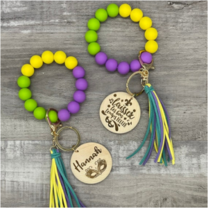 Personalized Mardi Gras Keychain Wristlet - Silicone beads