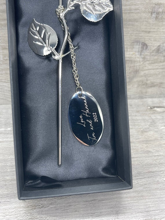 Silver Plated Red Mother’s Day Rose – personalized gift for mom, metal flower, first mother’s day, from daughter, from son - For The Little Things