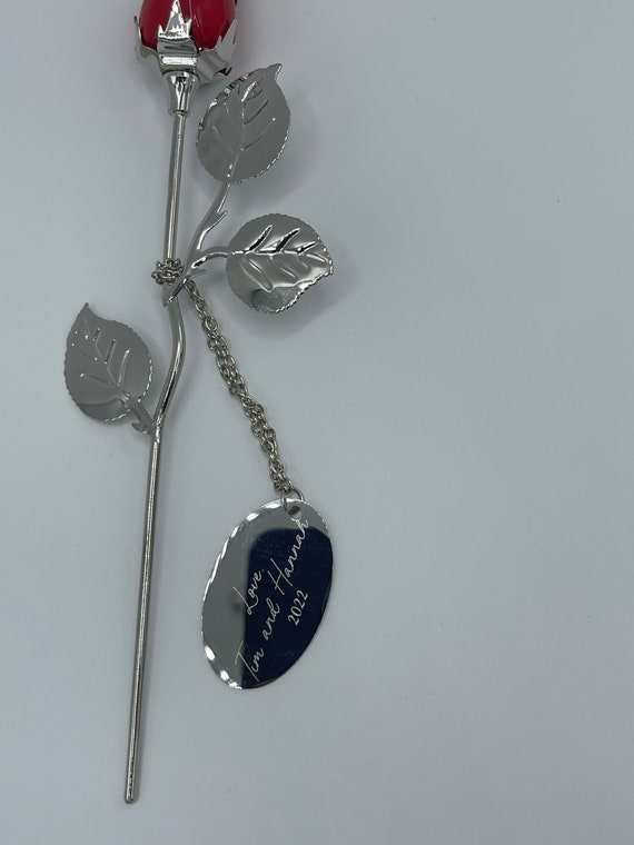 Silver Plated Red Mother’s Day Rose – personalized gift for mom, metal flower, first mother’s day, from daughter, from son - For The Little Things