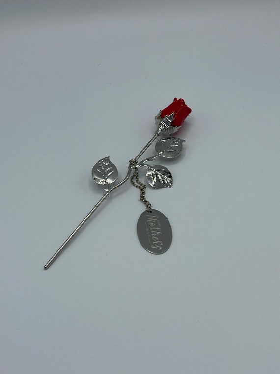 Silver Plated Red Mother’s Day Rose – personalized gift for mom, metal flower, first mother’s day, from daughter, from son - For The Little Things