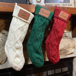 Cable Knit Christmas Stocking with Personalized Leatherette Patch