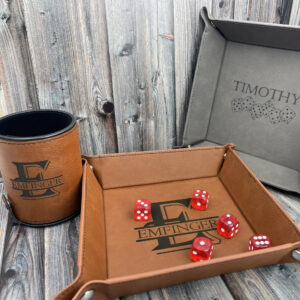 Personalized Dice Cup with 5 dice and rolling tray