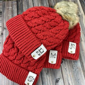 Knit Christmas Beanie with Faux Fur Pom-Pom