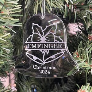 Personalized Bell Shaped Crystal Glass Christmas Ornament