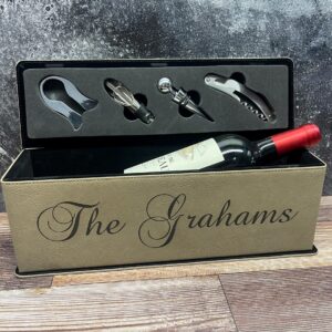 Personalized Wine Box with Accessories – Custom Engraved Gift for Family, Weddings, Real Estate Closing Gift, Housewarming, or Anniversaries - Christmas Gift Idea