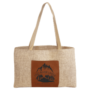 19" x 12" Burlap Bag with 5" Laserable Leatherette Gusset