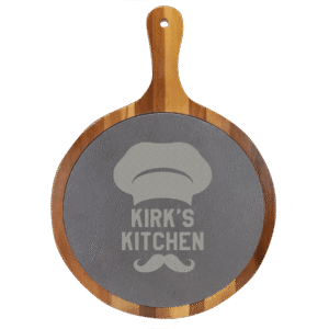 10 1/2" x 14 1/2" Round Acacia Wood/Slate Serving Board with Handle